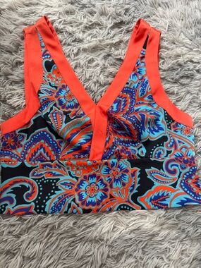 Marciano Coral-Trim Paisley V-Neck Crop Top